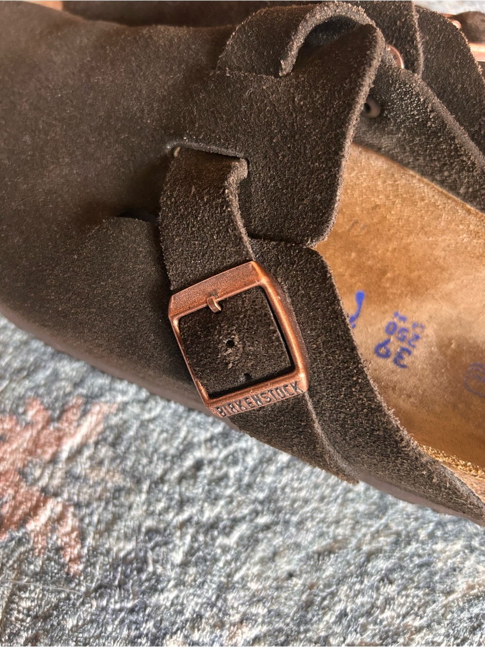 Birkenstock Brown Suede Boston Clogs with Buckle - Picture 7 of 9